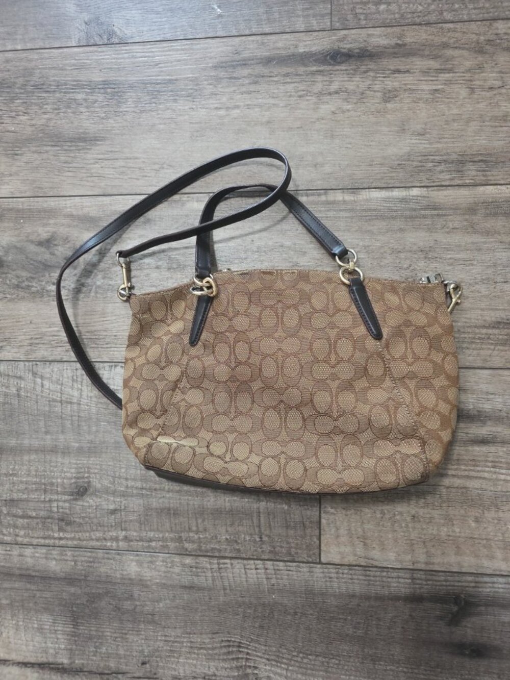 Coach VTG Beige/Brown Canvas and Leather Kelsey Satchel Crossbody - Signature C - Picture 3 of 12